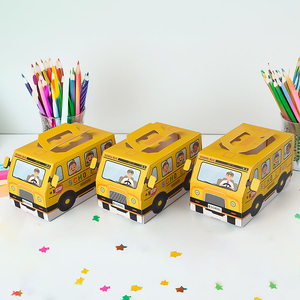 Kotak Hadiah Genggam Bentuk Bus Sekolah Musim Kembali ke Sekolah untuk TK, Bahan Karton Tebal Daur Ulang, Kotak Camilan Permen Jelly - Product Image 1