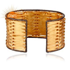 Crystal Quartz Gemstone Unique Net Design Handmade Gold Plated Indian <b>Sterling</b> <b>Silver</b> Wide <b>Cuff</b> <b>Bracelet</b> Jewelry Supplier - Product Image 3