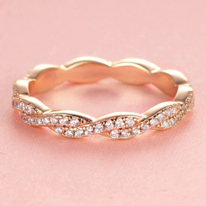 Anillo de Compromiso de Oro Rosa con Circonita Cúbica Chapada en Rodio para Mujer, Diseño de Espiral, de Sun Star Jewelry Supplier - Product Image 3