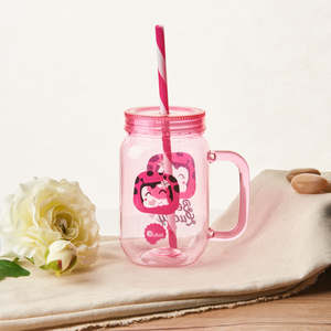 500 ml Custom <b>Plastic</b> Drinking Mason Jar with Handle and Straw - Product Image 3