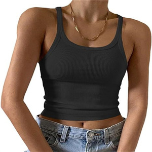 Women's Summer CAMIS Short <strong>Vest</strong> off Shoulder Streetwear Mid Waist Solid Polyester Knit Scoop Neck <strong>Top</strong> - Product Image 1