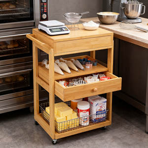 3 Tiers Bamboe Keuken <span class=keywords><strong>Trolley</strong></span> Winkelwagen Mobiele Opslag Rack Met Keuken Opslag <span class=keywords><strong>Trolley</strong></span> Wielen - Product Image 6