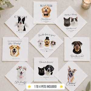 Custom Dog Cocktail Napkins <strong>Wedding</strong> Personalized Pet Portrait Napkins for <strong>Wedding</strong> Bar Decor - Product Image 1