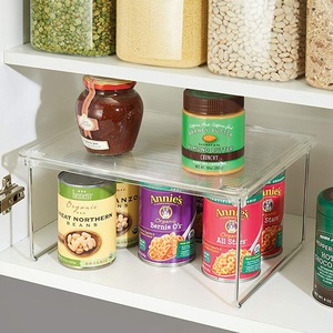 Clear Plastic 2 Tier Stackable <b>Storage</b> <b>Rack</b> For <b>Kitchen</b> Pantry Organizing Canned Goods And Jars - Product Image 3