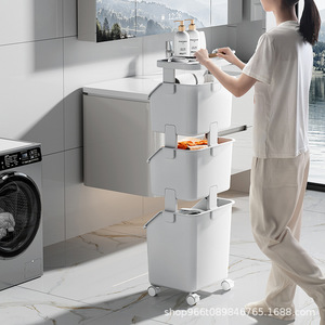 Multi Tiered <b>Laundry</b> Storage Rack With Wheels Bathroom Clothes Organizer Rectangular Movable <b>Standing</b> Type - Product Image 2