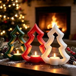 Portavelas de árbol de Navidad nórdico, impreso en 3D, hueco, rojo, verde, blanco, decoración de ventana, hogar, sala de estar, regalo de invierno - Product Image 4