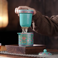 Service à thé d'extérieur en émail coloré, 1 théière et 4 tasses, kit de préparation de thé portable, cadeau d'affaires