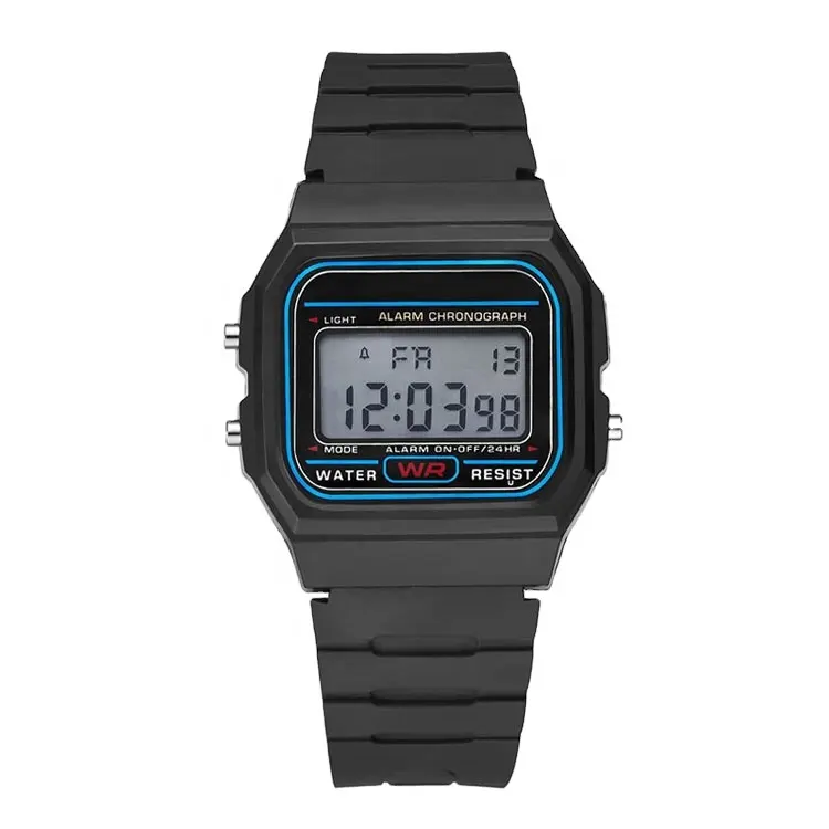 Relógio de esporte casual colorido F91w-1, relógio lcd com pulseira de silicone de 24mm, esportivo