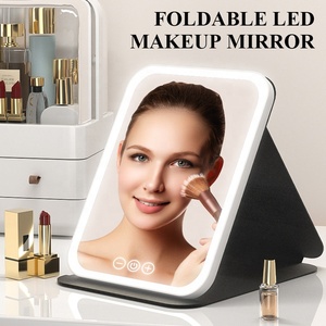 Có Thể Sạc Lại 3 Màu Sắc Ánh Sáng Vô Bước Mờ <span class=keywords><strong>LED</strong></span> Vanity Gương Có Thể Gập Lại PU Da Góc Có Thể Điều Chỉnh Thông Minh Trang Điểm Gương - Product Image 2