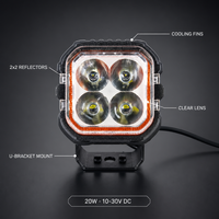Projecteur de travail LED 20W, rétroéclairage ambre, carré 2,85 pouces, IP67, 10-30V DC, 1315lm, double couleur, pour camion, SUV, conduite tout-terrain