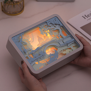 Moderne 3D LED Veilleuse ABS Carré Papier Découpé Lampe Effet D'ombre Tactile Décor À La Maison pour Chambre Saint Valentin Art Sculpture 5V - Product Image 1