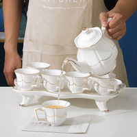 Service à thé à café en porcelaine de couleur blanche de Style européen de luxe 8 pièces avec théière en céramique plaquée or et ensemble de tasses