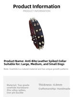 Collier pour chien en cuir pleine fleur anti-morsure à pointes, vente en gros, directement de l'usine, collier tactique robuste pour animaux de compagnie