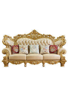 أريكة جلدية فاخرة من الخشب الصلب الأوروبي، أثاث غرفة معيشة عالي الجودة للفنادق والفلل، نحت على الجانبين - Product Image 5