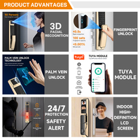 Serrure Intelligente WiFi de Haute Qualité avec Reconnaissance Faciale 3D, Empreinte Digitale Automatique, Interphone Vidéo et Œil de Chat Antivol pour Porte en Bois