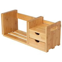 Étagère ouverte moderne en bambou à trois niveaux, support de rangement extensible pour bureau, classeur, magazines, CD, avec 2 tiroirs