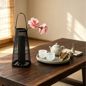 Bamboo Woven Tabletop Vase Handmade Asian Zen Style Decorative Flower Basket For Tea Ceremony Home Dcor - Product Image 1