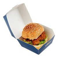 Boîte à hamburger en carton bleu personnalisée, de qualité alimentaire, pour emporter, pour hamburger et sandwich
