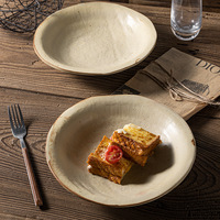 Assiette à dîner vintage de style japonais, vaisselle plate beige en céramique pour hôtel, restaurant et maison