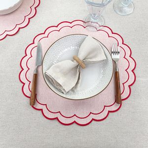 Nouvelle serviette festonnée en pur lin, luxe français, broderie en coton et lin, set de table en toile de coton pour mariage - Product Image 5