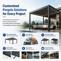 Pergola manuelle en acier à persiennes avec toit réglable et stores enrouleurs en aluminium pour restaurant et repas en plein air