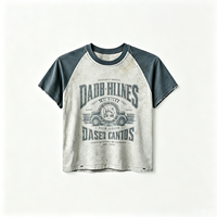 T-shirt Vintage Lavé à Manches Raglan pour Homme, Gris Vieilli avec Manches Contrastantes, Imprimé Voiture Rétro, Coton Lourd, Style Streetwear – Fabricant