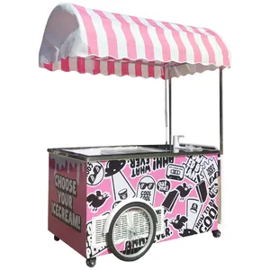 Hand Push Cart with Freezer for Ice Cream Cart Fried Yogurt Customized Freezer Food cart