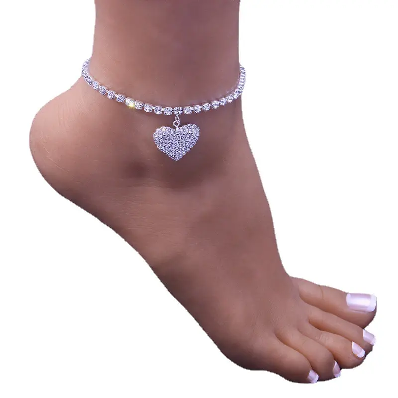 Gelang kaki Hati perak emas wanita musim panas gelang kristal berlian imitasi pergelangan kaki pantai dapat disesuaikan untuk remaja perempuan perhiasan rantai kaki