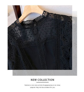 ANSZKTN camicetta da donna in <span class=keywords><strong>pizzo</strong></span> impiombato con polsino svasato con colletto alla coreana nero alla moda gotica - Product Image 3
