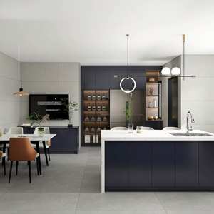 Ensemble de buffet et de chaises de salle à manger moderne gris foncé élégant, autoportant et durable avec table en marbre pour un usage en appartement - Product Image 1