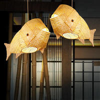 Lampes de lustre en tissage de bambou de style poisson lampe suspendue de restaurant lampes suspendues d'intérieur