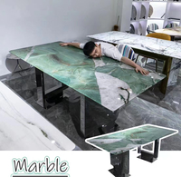Ensemble table basse en marbre moderne et luxueux en forme de goutte Bureau ovale en quartzite vert bordeaux botanique du Brésil pour la cuisine et l'hôtel