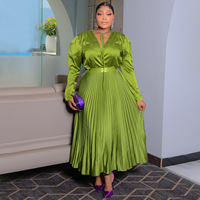 Robe longue élégante pour femmes grandes tailles à manches longues, magnifique robe en satin plissé avec décoration en dentelle VESTIDOS DE FIESTA LARGOS