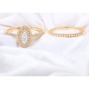 KEEVA JEWELS 18K Solid <b>Gold</b> & 0.50Ct Lab Grown Diamond Halo Engagement <b>Set</b> Fine <b>Jewelry</b> with Matching B& - Product Image 3