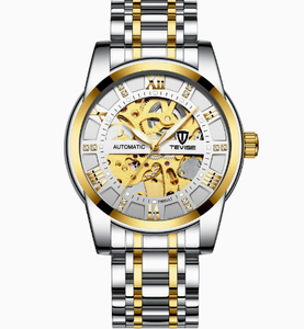 TEVISE Men's <b>Automatic</b> Mechanical Watch 43mm Stainless Steel Skeleton Dial Roman Numeral Luxury Deployment Clasp - Product Image 2