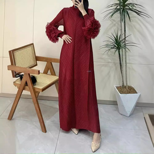 Vestido plisado Floral hecho a mano <span class=keywords><strong>de</strong></span> tres casitas para mujer, manga larga, largo hasta el suelo, elegante, <span class=keywords><strong>de</strong></span> talla grande, informal, para mamá para exportación - Product Image 3