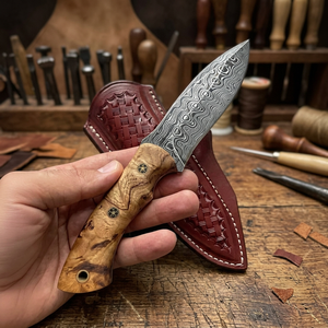 Cuchillo Bowie Multifuncional de Acero de Damasco de Grado Industrial Hecho a Mano con Hoja de Punta Clip para Caza y Camping, Mango Personalizable OEM - Product Image 3