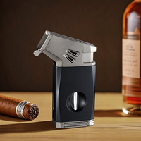 Briquet tout-en-un JH en alliage de zinc rechargeable au butane, à flamme unique coupe-vent, avec accessoire multifonctionnel