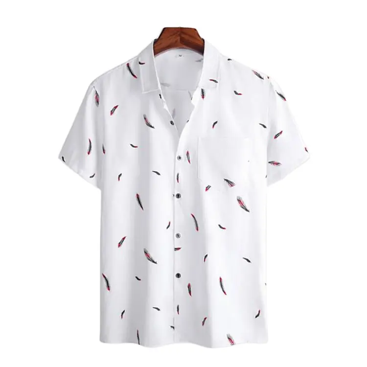 Camisa havaiana casual de penas masculinas, harajuku, verão, estampa havaiana, manga curta, branco, rua, verão, praia, camisas para homens, roupa