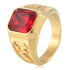 Anillo yunnique de dragón y fénix para mujer, de acero inoxidable, con bisel de piedras preciosas rojas, joyería para fiesta, diseño geométrico - Product Image 1