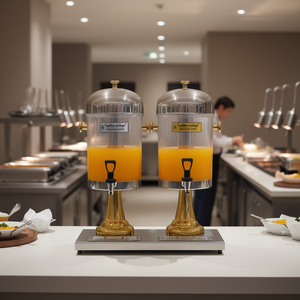 Dispenser per Bevande Royal Catering Doppio da 16L in Acciaio Inox con Base Dorata e Caraffa Trasparente di Grado Commerciale - Product Image 2