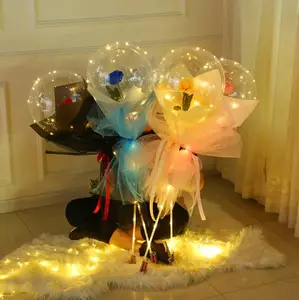 Bouquet de roses, décoration DIY, Ballon LED rond Transparent, fleur de Rose, Ballon Bobo