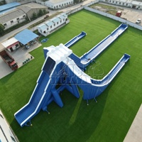 Toboggan aquatique gonflable géant à trois voies avec piscine à jets d'eau, toboggan de parc d'attractions commercial en PVC pour la location d'événements en plein air