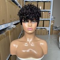 Perruque Courte Bouclée Synthétique Haute Température pour Femme avec Frange - Style Européen et Américain Noir Croisé - Vente en Gros