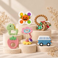 Set Teether Bayi Bentuk Makanan Sushi Pizza Burger Dinosaurus Mainan Gigitan Bayi Non-Toksik 0-12 Bulan Custom