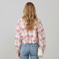 Veste en polaire sherpa à fermeture éclair intégrale pour femme, motif floral 3D, coupe courte, pour l'hiver