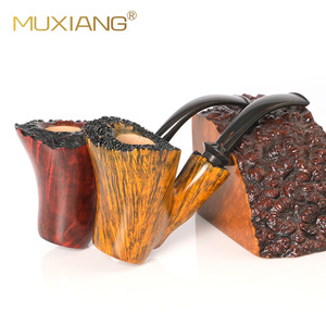 Muxiang Handmade Briar Wood Smoking Pipe Bent Type With Vulcanized Rubber Mouthpiece Tobacco Pipe For Men - Product Image 1