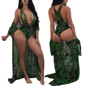 <strong>Cover</strong> <strong>Ups</strong> <strong>Swimwear</strong> Deep V Two Piece Swimsuit Women Leaf Printing Bathing Suit <strong>Cover</strong> <strong>Ups</strong> for Woman - Product Image 1