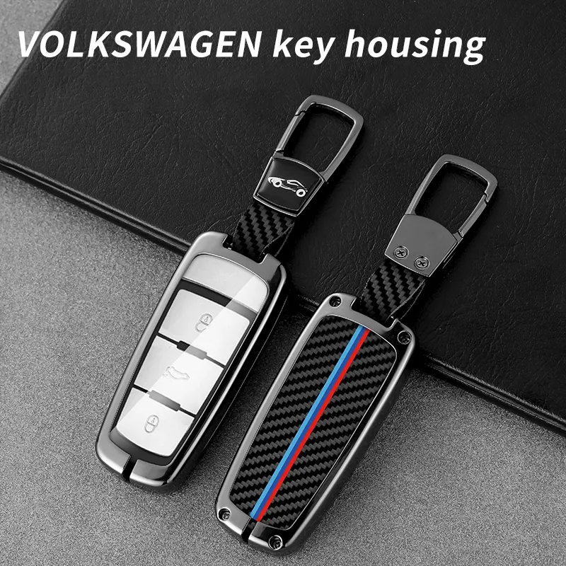 Grosir Casing Kunci Logo Mobil Logam Serat Karbon untuk VolksWagen VW Passat B6 3C B7 Magotan CC Aksesori Interior Cerdas