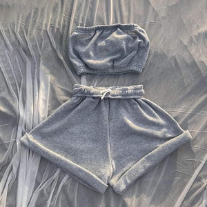Été nouveau Style Sexy <span class=keywords><strong>dessin</strong></span> Tube haut court correspondant Biker poche Shorts tenue deux pièces pantalons ensembles Activer - Product Image 2
